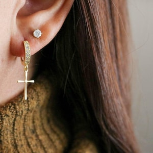 Cross Hoop earrings, Huggie hoop earrings, Small hoop earrings, Mini Hoop earrings, Tiny Hoop Earrings, Gold filled hoops, Dainty Hoops