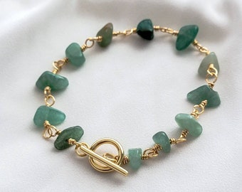 Green aventurine bracelet Nature stone Minimalist bracelet Stoned bracelets Dainty Crystal bracelet, Genuine crystal Energy stone moon stone