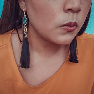 Black Tassel Earrings, Large Tassel Earrings, Dainty Tassel earrings, Stacking Earrings, Dainty Gold Geometric earrings, Large gold earrings image 5