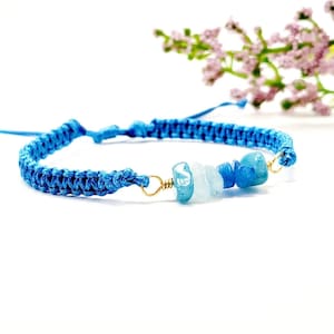 Aquamarine Macrame Bracelet, Aquamarine bracelet, Wax cord bracelet, Waterproof bracelet, Adjustable cord bracelet, Matching Bracelets