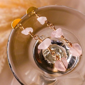 Rose quartz earrings, dropping earring, gold minimalistic earrings, gifted rose quartz, nature rose quartz, love-stone, valentines earrings,