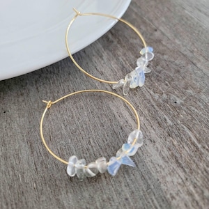 Opalite Thin hoop earrings, Crystal hoop earrings, October birthstone earrings, Hoop Opalite Earrings, gifted earrings valentine&#39;s gift