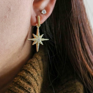 Starburst Earrings drop, Dainty minimalist earrings, tini earrings, huggie earrings, crystal drops earrings, Star earrings,Celestial Earring