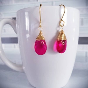 Hot pink earrings, Tear drop Earrings, Fuchsia Earrings, valentin earrings, minimalistic earrings, gifted earrings valentine&#39;s gift
