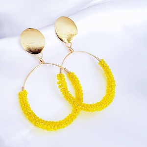 Colorful Crystal Hoops, Beaded hoop earrings, gold hoop earrings, Chunky gold hoops, Thick gold hoops, stacking earrings, everyday hoops