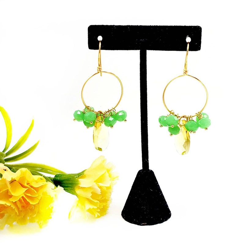 Crystal hoop earrings Drop earrings for women Boho hoop earrings gold Chandelier earrings gemstone Hoop earrings with charm