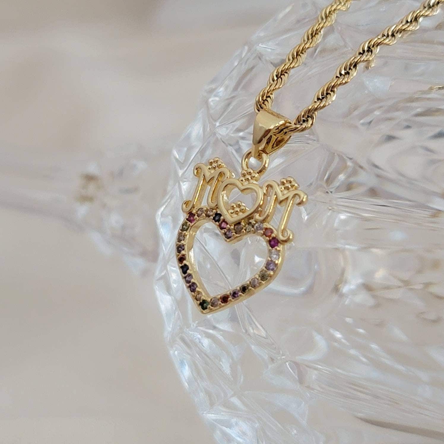 Heart Mom Necklace, Mom Gold Heart Necklace For Mom, Mama Necklace, Mothers Perfect Gift & Wife
