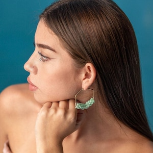 Thick Hoop Earrings, Dianty hoop Earrings, Chunky hoop earrings, Gold hoops earring, Large Hoops Earrings, Beads earring, Gifte-for-her imagen 1