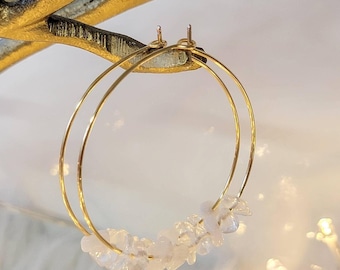 Clear Quartz Hoop Earrings, Large Thin Crystal Hoop Earrings, Raw crystal earrings, Gold hoop earrings, Extra thin hoop, Big hoops,Hers gift