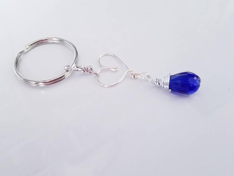 Crystal Heart Keychain, Gemstone Heart Keyring, Christmas Gifts for Her, Healing Stone Bag Charm, Stocking Stuffer for Women, Secret Santa Blue