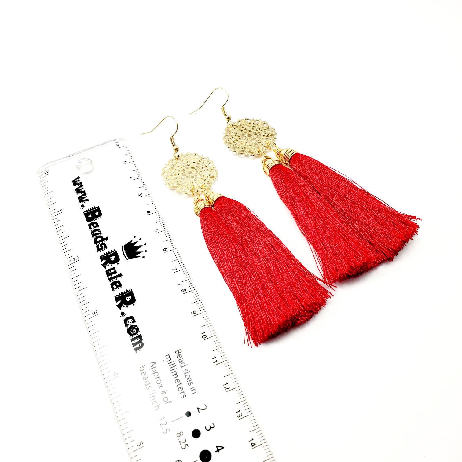 Red Tassel Earrings Long Tassel Earrings Unique Tassel Etsy UK