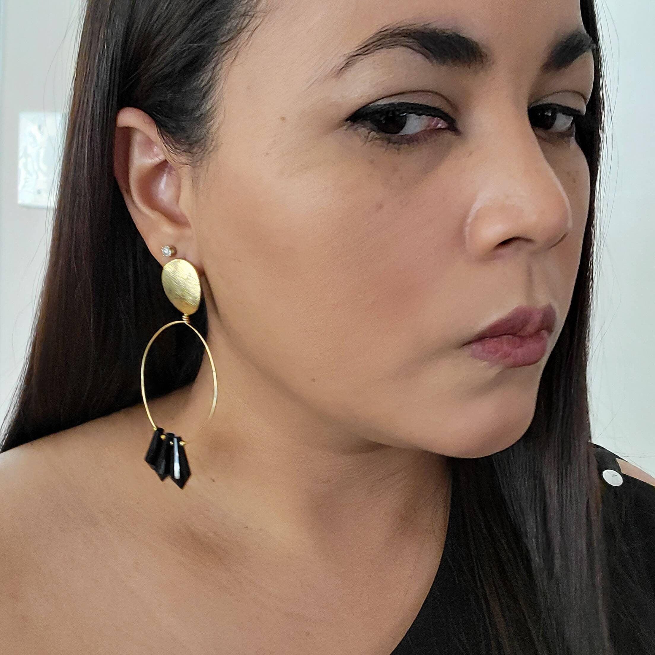 Thin Hoop Earrings, Crystal Hoop Earrings With Charm, Gold Extra Large Hoop, Earrings