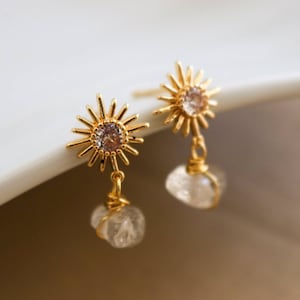 Sun Star Earrings, Sun drop earrings, Clear Quartz Earrings, Sunburst earrings, giftful earrings, giftful sister, mothers day giftful