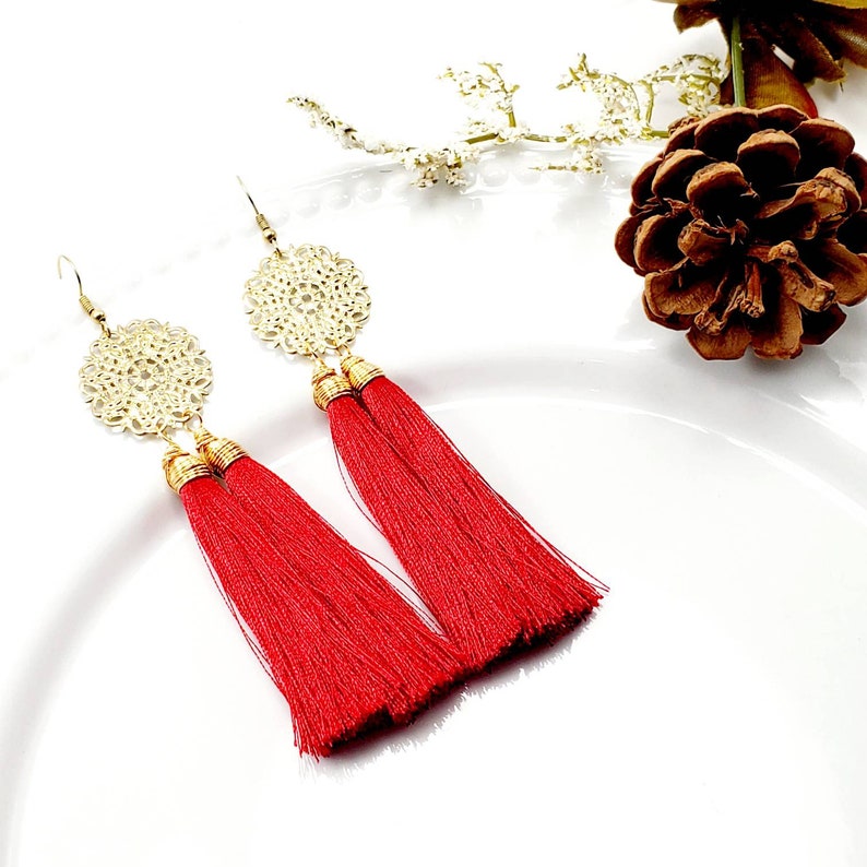 Red Tassel Earrings Long Tassel Earrings Unique Tassel Etsy UK