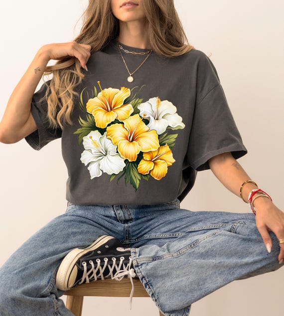 Comfort Colors® Hibiscus Flower Beach Tee, Beach T-shirt, Summer