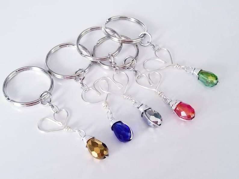 Crystal Heart Keychain, Gemstone Heart Keyring, Christmas Gifts for Her, Healing Stone Bag Charm, Stocking Stuffer for Women, Secret Santa image 1