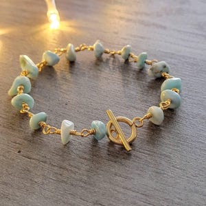 Dainty LARIMAR BRACELET, Larimar Raw Gemstone, Minimalistic bracelet, something blue, anxiety bracelet, Bracelet-Mom, For-women, Hers gift