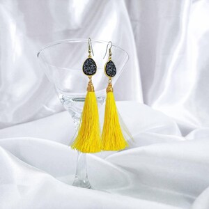 Tassel Earrings, Druzy Earrings, Colorful earrings, Colorful tassels, Fringe earrings, Big earrings, Summer earrings, extra long earrings