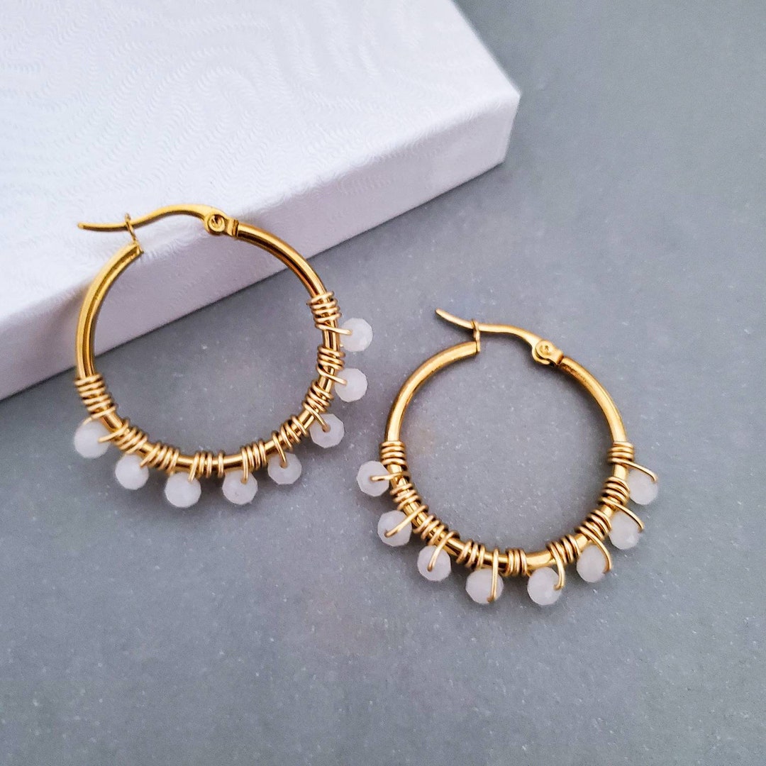 Gold 18K Gold & Crystal Hoop Earrings