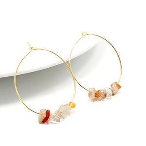 Rutilated earrings, Thin hoop earrings, Big hoop earrings, Crystal hoop earrings, Raw crystal Earrings, Stacking Earrings, Gift For-Her