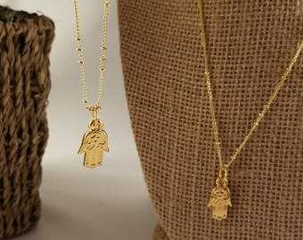 Collier Hamsa à main, Charme Hamsa, Cadeau pour femmes, Collier de remplissage en or, collier kabbale, collier simple, collier de tous les jours, collier délicat