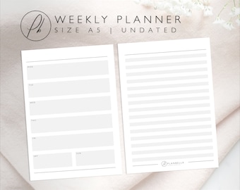 A5 Weekly Planner | Printable Inserts | Filofax, Traveler's Notebook, Ring bound, Disc bound | Minimal Design | Week on 2 pages