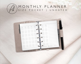 Pocket Monthly Planner | Printable Inserts | Traveler's Notebook, Ring bound, Disc bound, Filofax | Minimal Design | Month on 2 pages