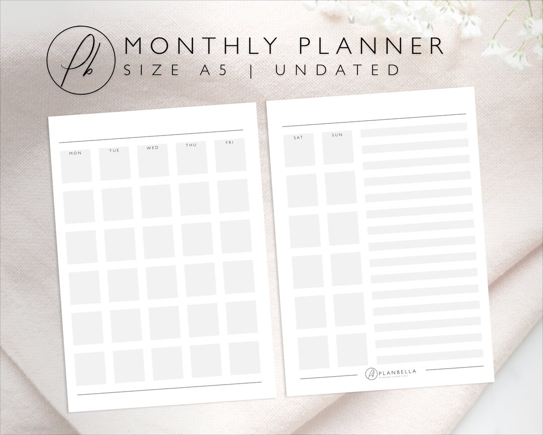 A5 Monthly Planner | Printable Inserts | Traveler's Notebook, Ring ...
