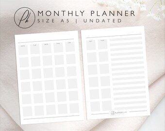 A5 Monthly Planner | Printable Inserts | Traveler's Notebook, Ring bound, Disc bound, Filofax | Minimal Design | Month on 2 pages