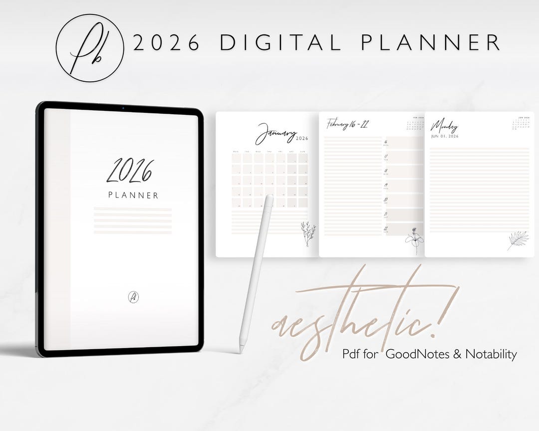 2026 Digital Planner Daily, Weekly for iPad or Android Tablet | Beige ...