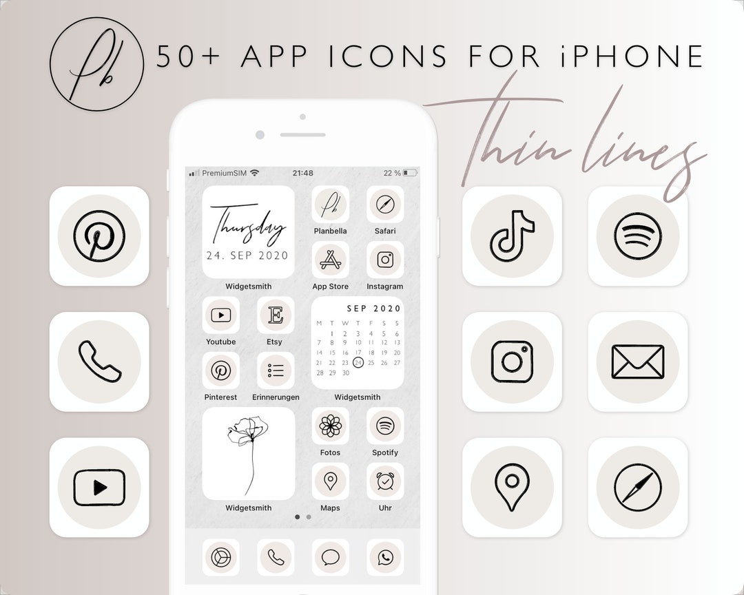 App Icons for iPhone Ios14 Beige, White, Nude, Neutral Minimal Thin Lines  50 App Icon Covers for Ios 14 Home Screen - Etsy