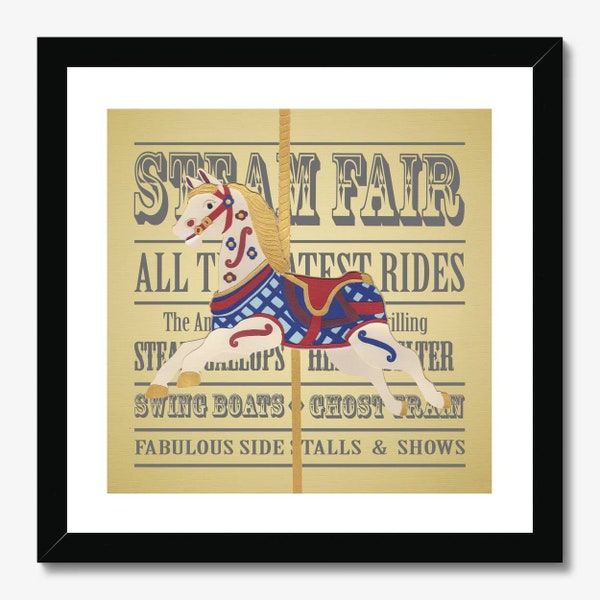 Fun Fair Carousel/Gallops Square 12”x12 (30cm x 30cm) Art Print - Unframed Print from an original paper cut illustration - UNFRAMED