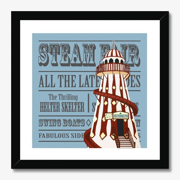 Fun Fair Helter Skelter Square 12”x12 (30cm x 30cm) Art Print - Unframed Print from an original paper cut illustration - UNFRAMED