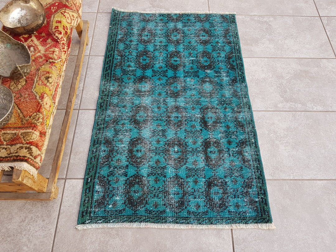 Turquoise Mediterranean Rug Turquoise Turkish Vintage Rug, Anatolian Area Rug, Nomadic Home Decor ...