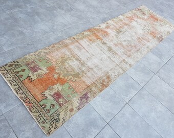 Vintage Orange Turkish Runner Rug, Muted Hallway Rug (2'5x8'8)