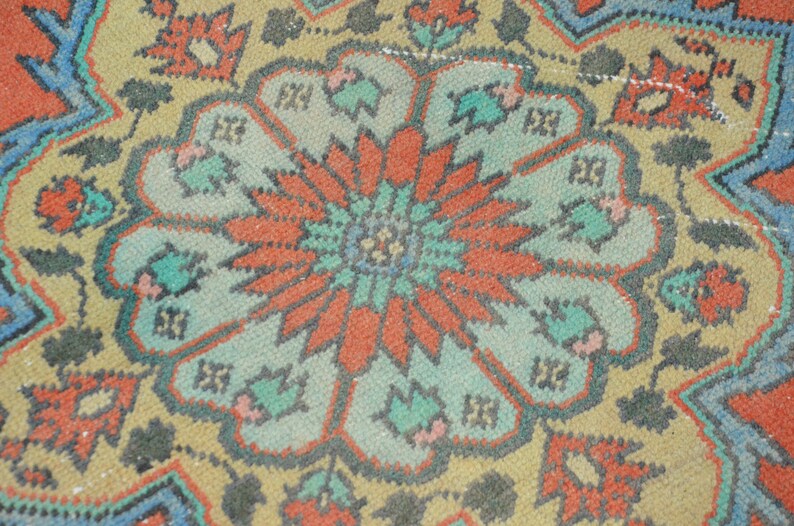 Vintage Oushak löparmatta: 90x23 cm sliten turkisk hallmatta bild 6
