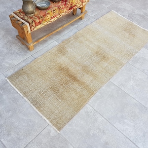 Organic Wool Rug, Faded Brown Rug, 2x4 Vintage Rug, Rustic Decor Rug, 2x4 Area ug, Turkish Antique Rug, Boho Decor Rug, 150x64 Cm