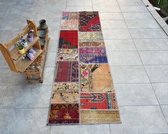 Vintage Turkish Runner Rug, Red Beige Oushak Rug, 2.5x7.7 Ft
