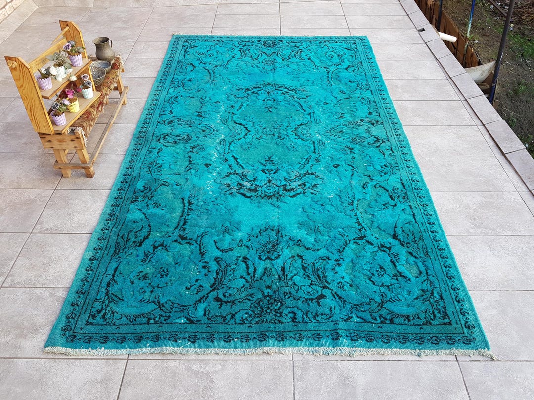 Turquoise Rug Texture Carved Rug, Turquoise Carved Rug, Farmhouse Turquoise Rug, Home ...