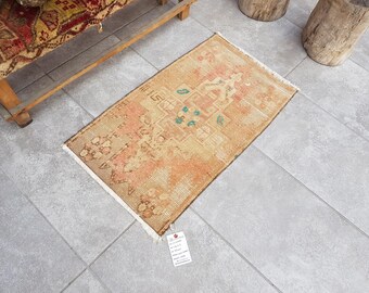 Entrance Mat - 1.3x2.3 ft Home Decor - Hand knotted Rug - Kilim Rug Vintage - Oushak Kitchen Rug - Muted Orange Rug - Turkey Carpet 73x42 Cm