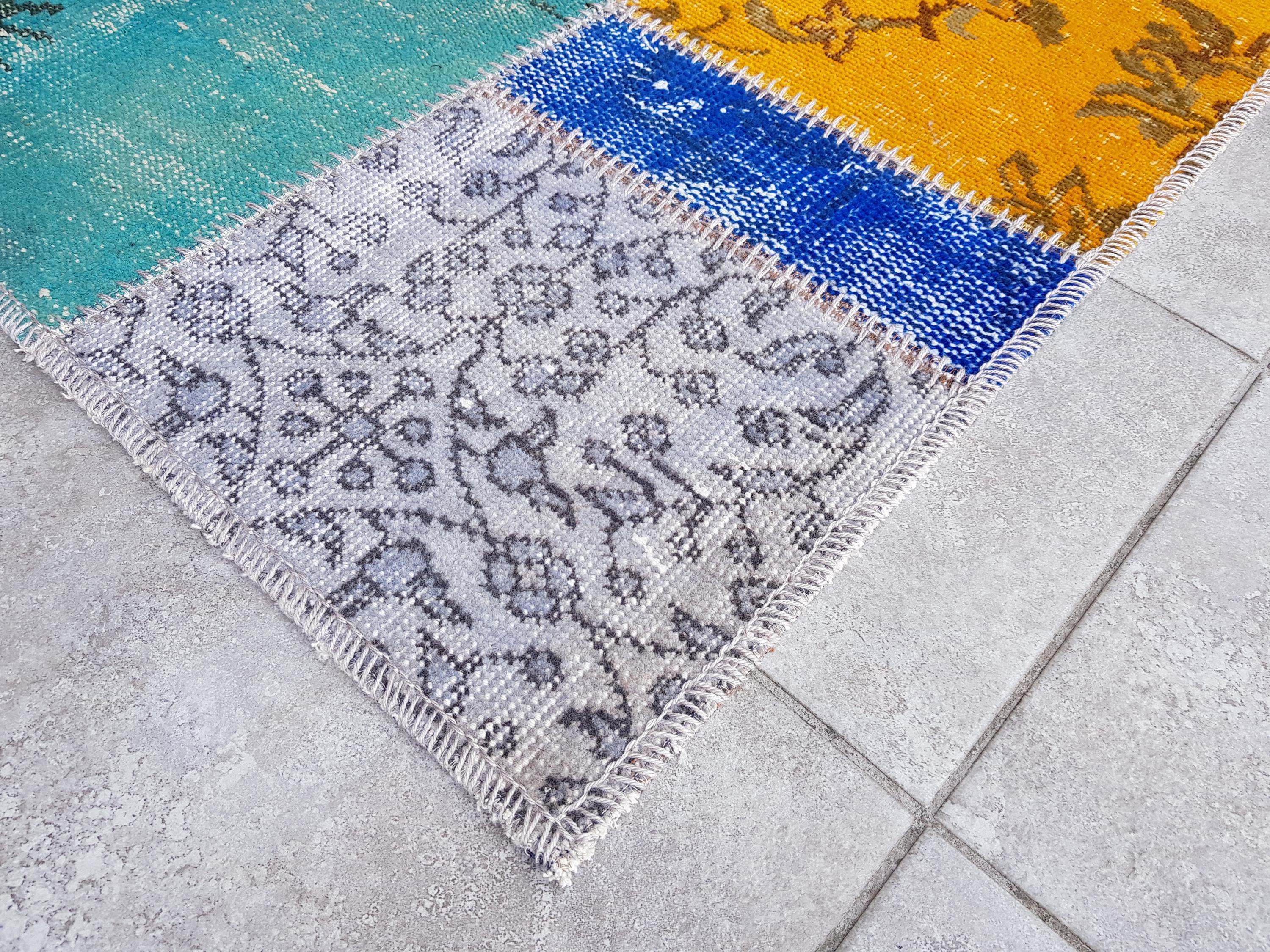 ウール100%パッチワークラグ 133x195 cm 中古 ウール100%パッチワーク