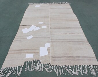 Turkish Hemp Kilim Rug, White Anatolian Rug (10'3''x5'5'')