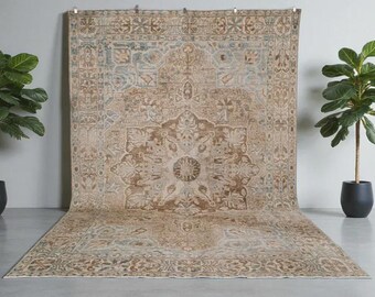 Oversized Faded Turkish Oushak Rug 10x13: Vintage Wool & Cotton