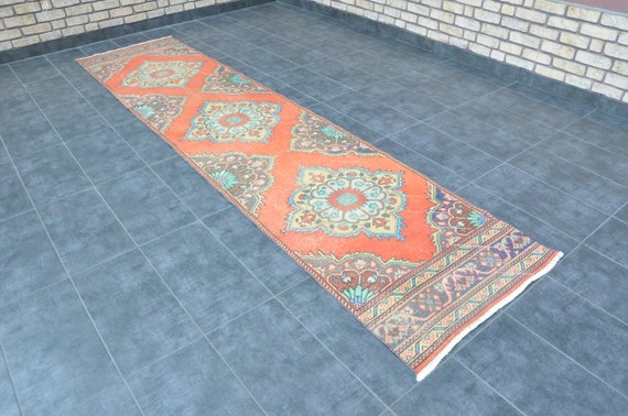 Vintage Oushak Runner Rug: 3'1x9'8 Distressed Turkish Hallway Rug