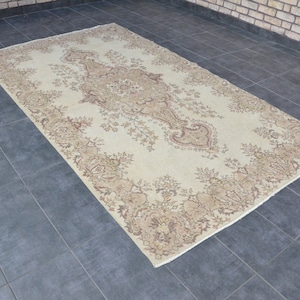Vintage Rug, 9&#39;6&#39;x5&#39;3&#39; handmade beige rug, overdyed vintage rug, 295x164, handwoven wool rug, turkish muted color rug, distressed area rug