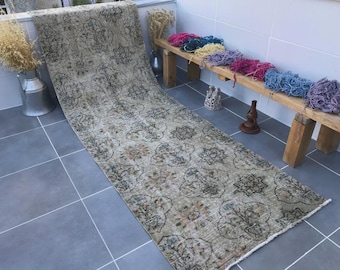 Oushak Hallway Rug, Vintage Traditional Carpet, Aztec Rug, Handknotted Rug, Outdoor Rug, 312x91 Cm