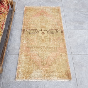 Tapis d’entrée rose boho, petit tapis de douche naturel, décoration ethnique pour la maison, tapis d’extérieur Oushak, tapis de couleur muette, tapis de porte İn, 90x47 cm