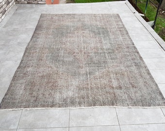 7x10 Gray Rug, Large Area Rug, Turkish Overdyed Rug, 7x10 Vintage Rug, Bedroom Rug, 7x10 Antique Carpet, Gray Oushak Rug, Floor Rug, 302x222