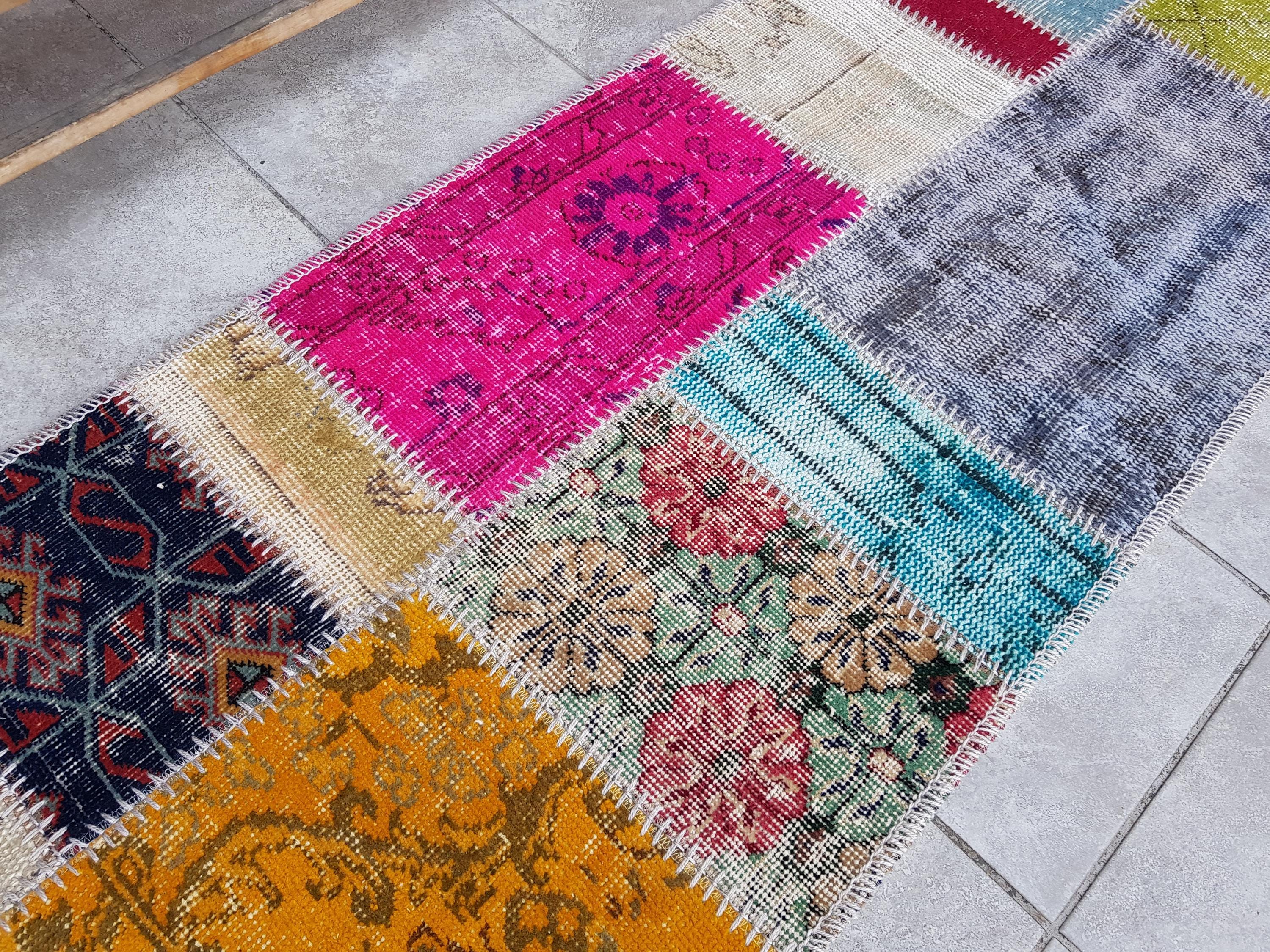 パッチワーク ウシャック ランナーラグ、2x9 ヴィンテージ トルコ