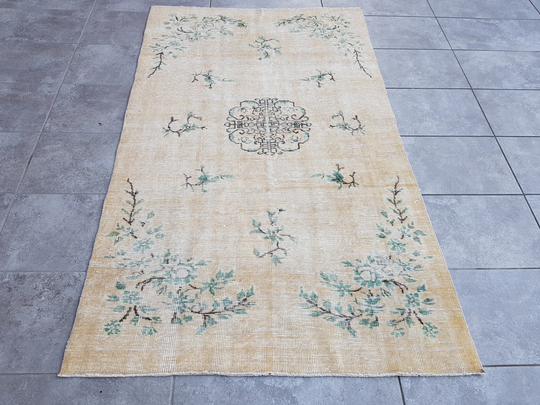 Pale Yellow Vintage Rug, 4x6 Vintage Oushak Rug, Home Decoration, Hand ...